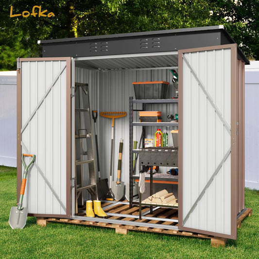 6Ft X 4Ft Outdoor Storage Shed, Metal Garden Shed, Brown