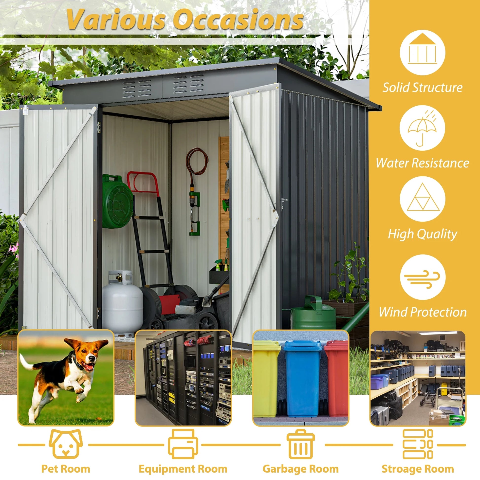 6' X 4' Outdoor Metal Storage Shed, Tools Storage Shed, Galvanized Steel Garden Shed with Lockable Doors, Outdoor Storage Shed for Backyard, Patio, Lawn, D9133