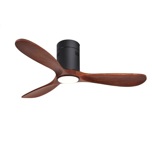 48" Recessed Wooden Ceiling Fan with Lights with Remote Control