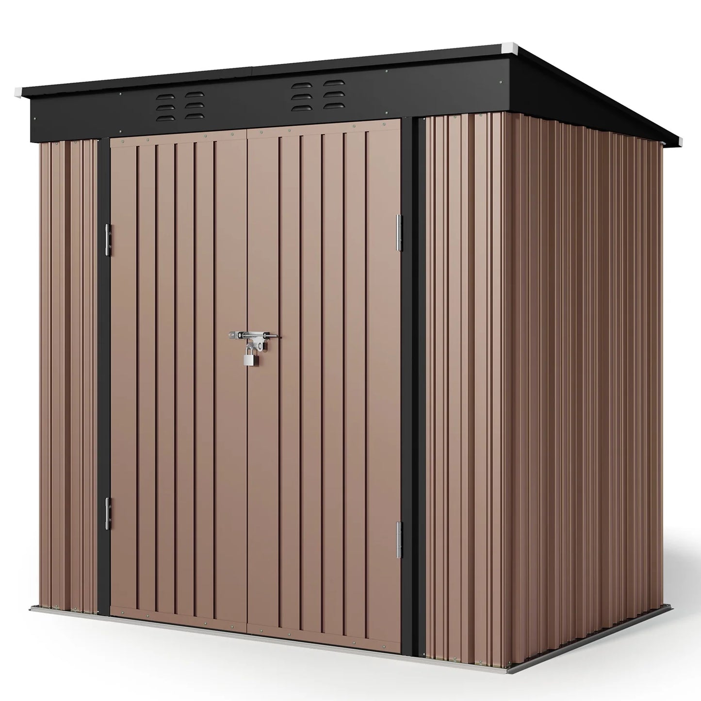 6Ft X 4Ft Outdoor Storage Shed, Metal Garden Shed, Brown