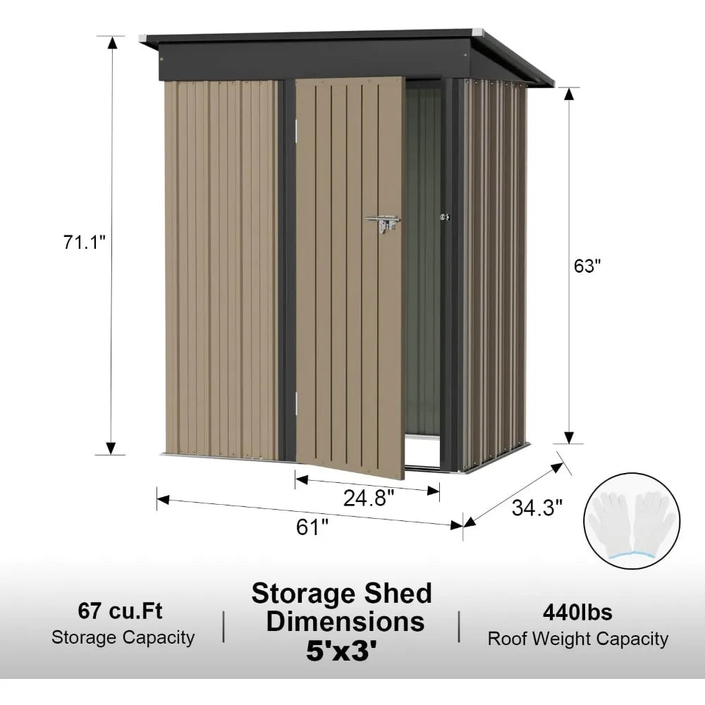 Metal Outdoor Storage Shed 5 X 3 FT Metal Shed with Lockable Door,Waterproof Garden Tool Shed Storage House for Backyard