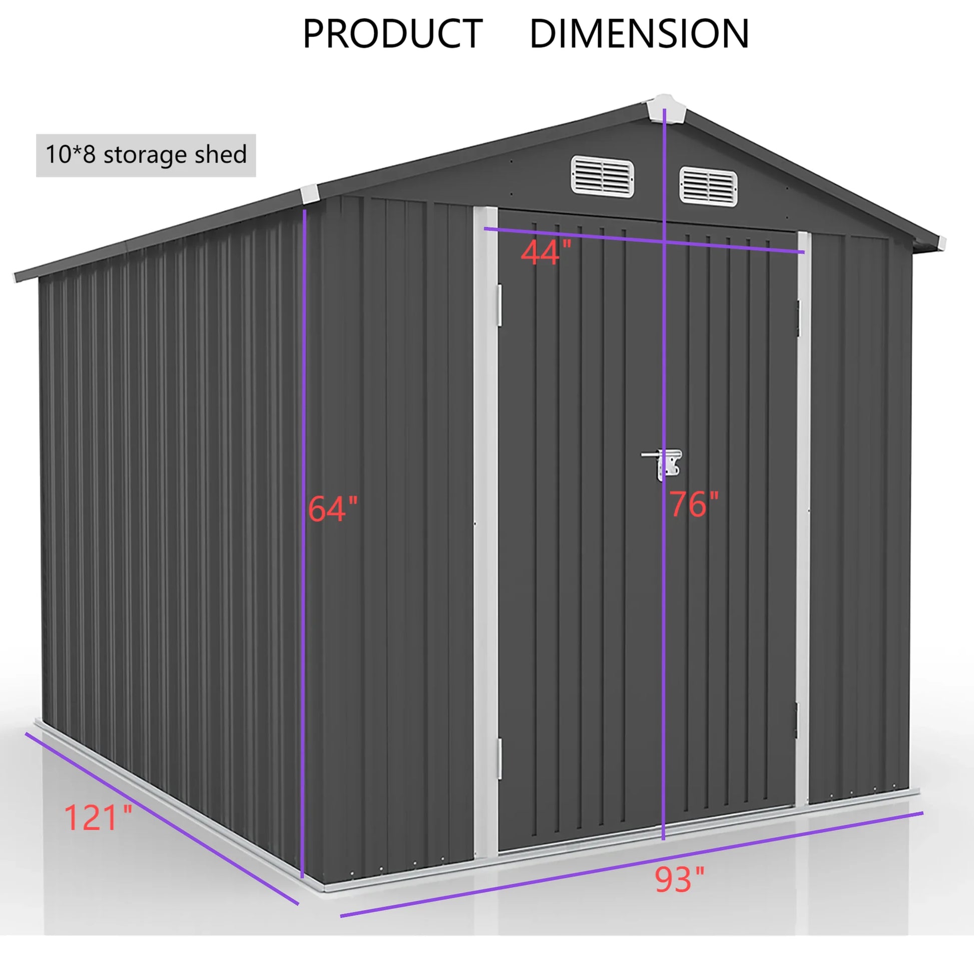 10' X 8' Outdoor Metal Storage Shed, Tools Storage Shed, Galvanized Steel Garden Shed with Lockable Doors, Outdoor Storage Shed for Backyard, Patio, Lawn, D7811