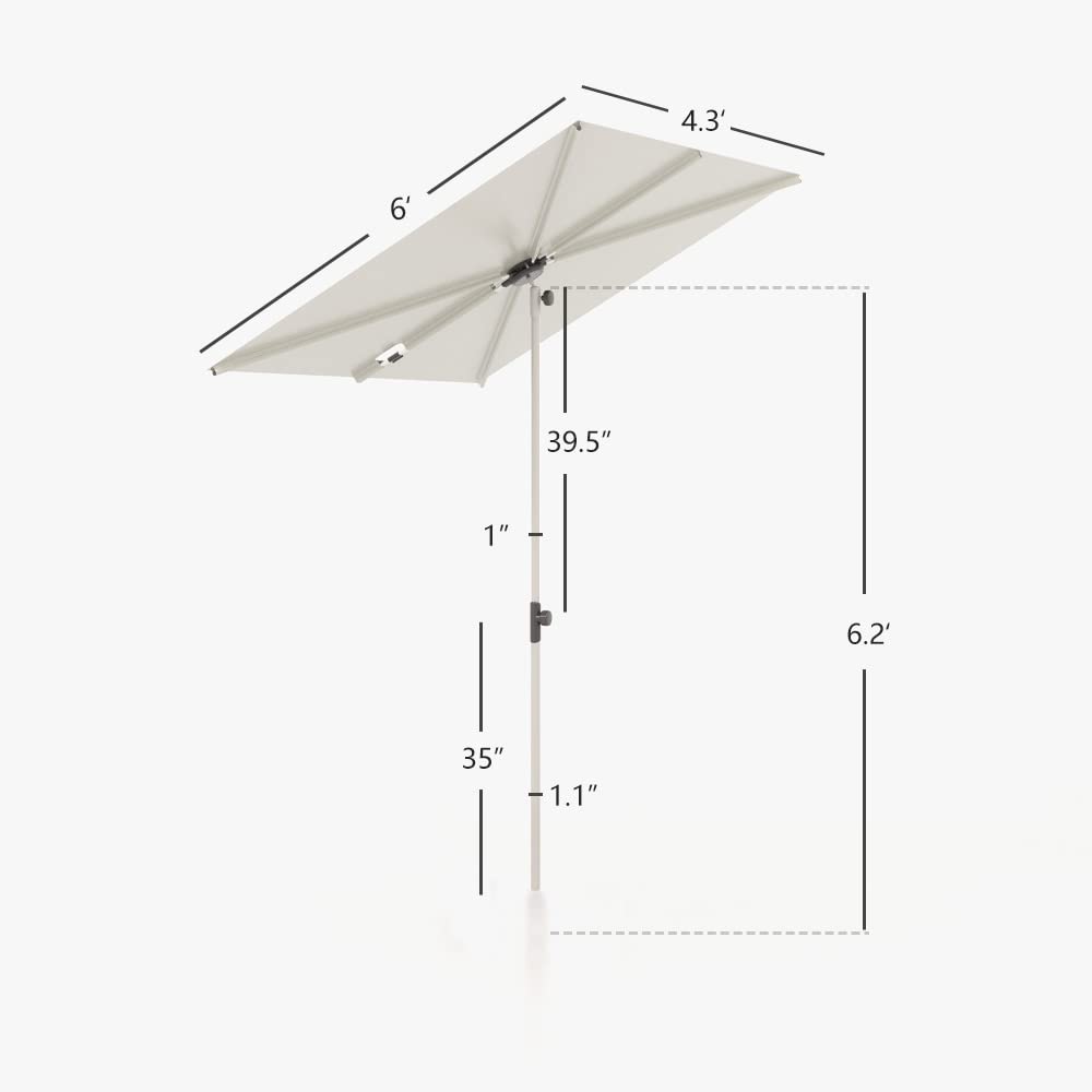 Grand patio Balcony Umbrella, JENA 6x4 FT Outdoor Umbrella, Rectangular Flat Canopy Versatile Patio Shade with 360 Degree Roating Knob for Deck Apartment, Beige