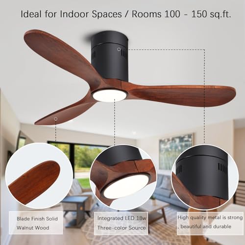 48" Recessed Wooden Ceiling Fan with Lights with Remote Control