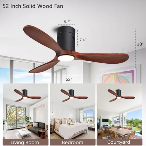 48" Recessed Wooden Ceiling Fan with Lights with Remote Control