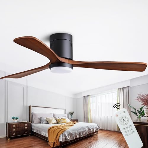 48" Recessed Wooden Ceiling Fan with Lights with Remote Control