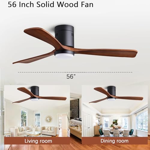 48" Recessed Wooden Ceiling Fan with Lights with Remote Control