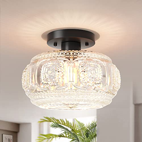 Semi Flush Mount Ceiling Light, Globe Glass Ceiling Light Fixture, Black Modern Lighting (Bulb Not Included)