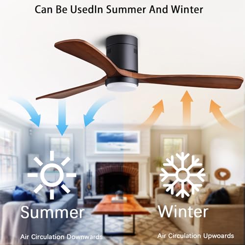 48" Recessed Wooden Ceiling Fan with Lights with Remote Control