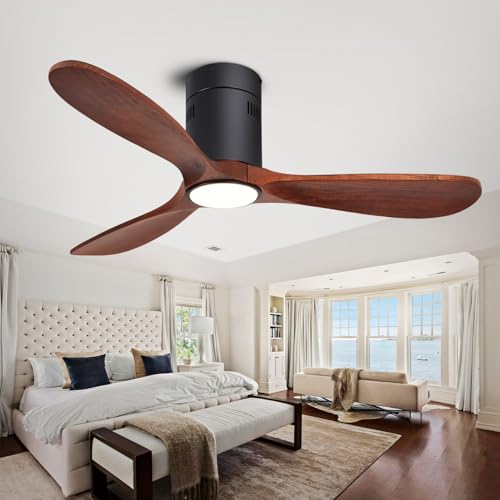 48" Recessed Wooden Ceiling Fan with Lights with Remote Control