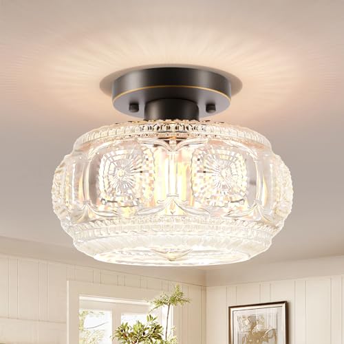 Semi Flush Mount Ceiling Light, Globe Glass Ceiling Light Fixture, Black Modern Lighting (Bulb Not Included)