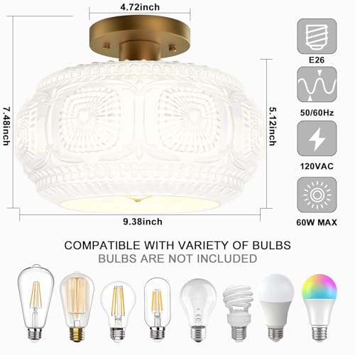 Semi Flush Mount Ceiling Light, Globe Glass Ceiling Light Fixture, Black Modern Lighting (Bulb Not Included)