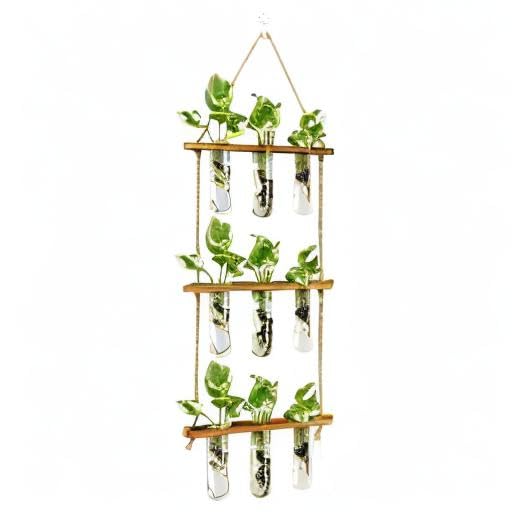 XXXFLOWER Wall Hanging Propagation Station with Wooden Stand Glass Test Tubes Tiered Planters Wall Terrarium for Home Office Plant Hanger Flower Vases Wall Decor Hydroponic Cuttings (9 Tube Vases)