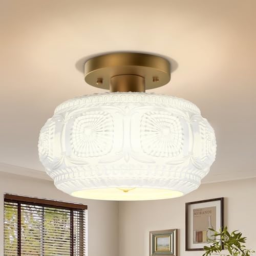 Semi Flush Mount Ceiling Light, Globe Glass Ceiling Light Fixture, Black Modern Lighting (Bulb Not Included)