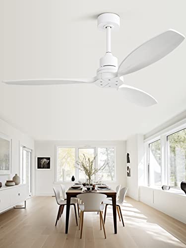 Sofucor 52" Ceiling Fan with Lights Remote Control, 3 Poles for Indoor Outdoor Ceiling Fan with Remote, Reversible Noiseless ETL Motor, 3 Walnut Wooden Blades