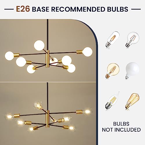 Modern Chandelier Ceiling Light Fixture Sputnik Chandeliers Gold and Black Farmhouse Chandelier Over Table 12-Light Height Adjustable Chandeliers for Dining Room, Living Room,Kitchen Island