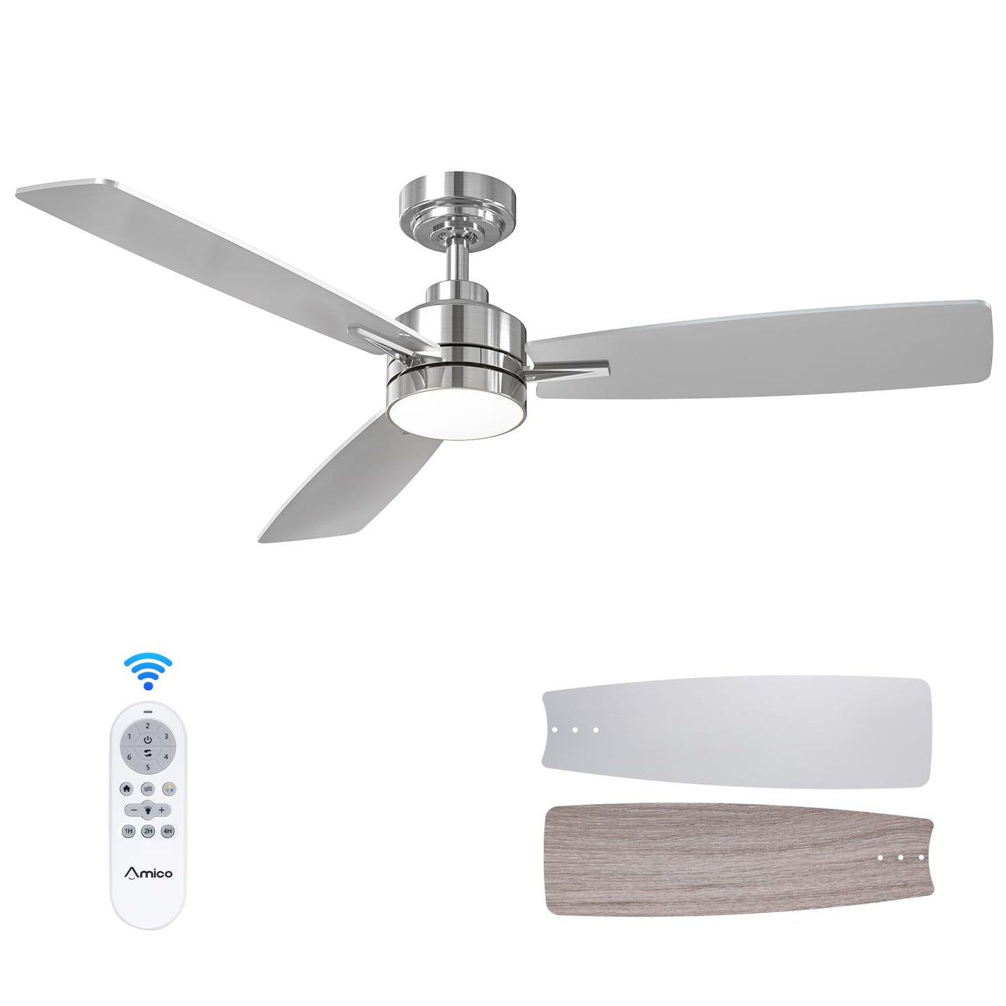 Amico Ceiling Fans with Lights, 44 inch Ceiling Fan with Light and Remote Control, Reversible, 3CCT, Dimmable, Noiseless, Small Black Ceiling Fan for Bedroom, Indoor/Outdoor Use