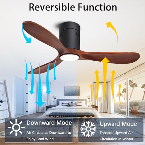 48" Recessed Wooden Ceiling Fan with Lights with Remote Control