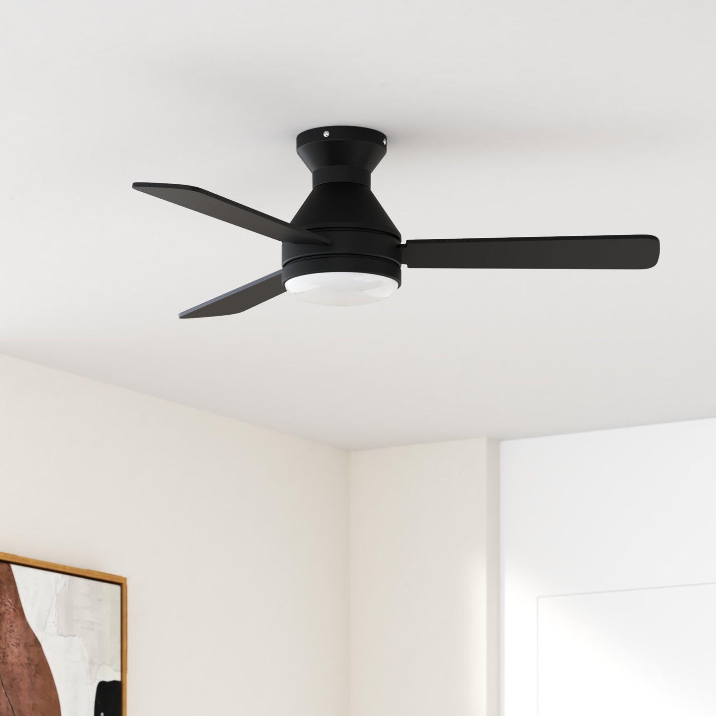 Amico Ceiling Fans with Lights, 42 inch Low Profile Ceiling Fan with Light and Remote Control, Flush Mount, Reversible, 3CCT, Dimmable, Noiseless, Black Ceiling Fan for Bedroom, Indoor/Outdoor Use