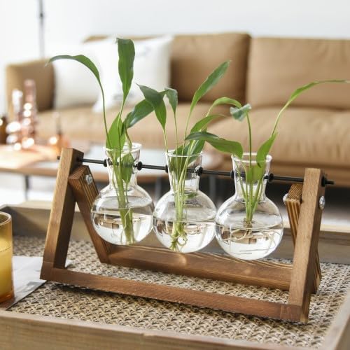 XXXFLOWER Glass Propagation Stations Accessories Plant Terrarium Wooden Stand Air Planter Bulb Glass Vase Metal Swivel Holder Retro Desktop Hydroponics Home Garden Office Decoration