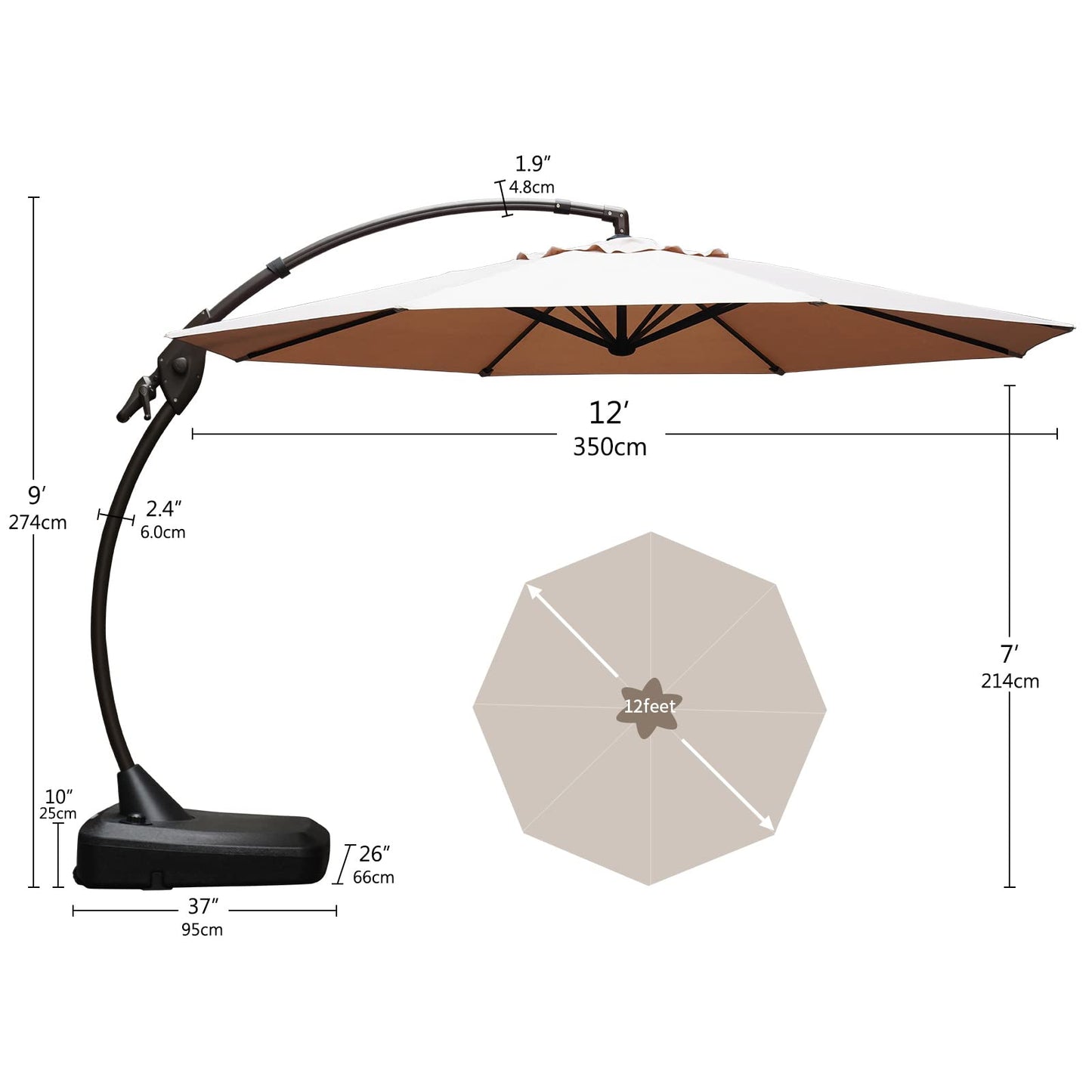 Grand patio 11FT Cantilever Umbrella with Base Outdoor Large Round Aluminum Offset Umbrella for Patio Garden Backyard (Champagne, 11 FT)