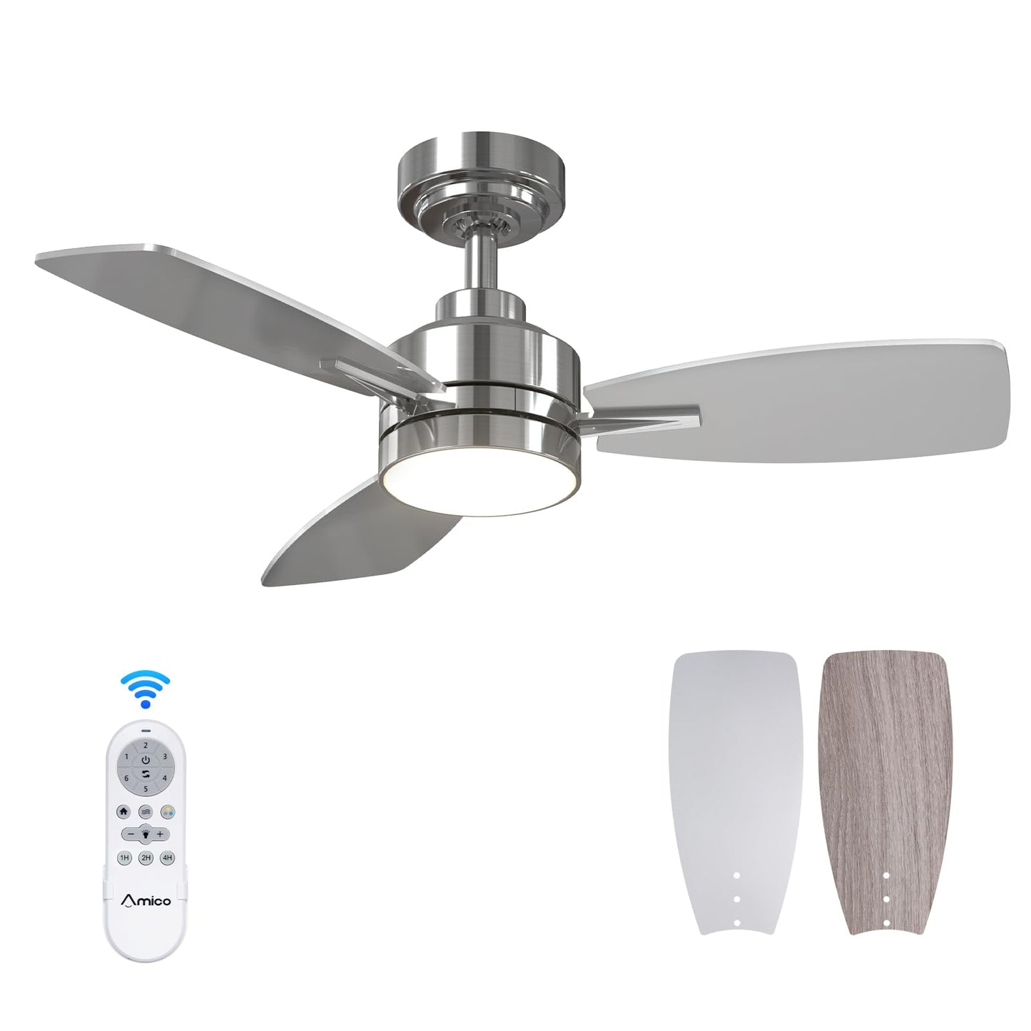 Amico Ceiling Fans with Lights, 44 inch Ceiling Fan with Light and Remote Control, Reversible, 3CCT, Dimmable, Noiseless, Small Black Ceiling Fan for Bedroom, Indoor/Outdoor Use