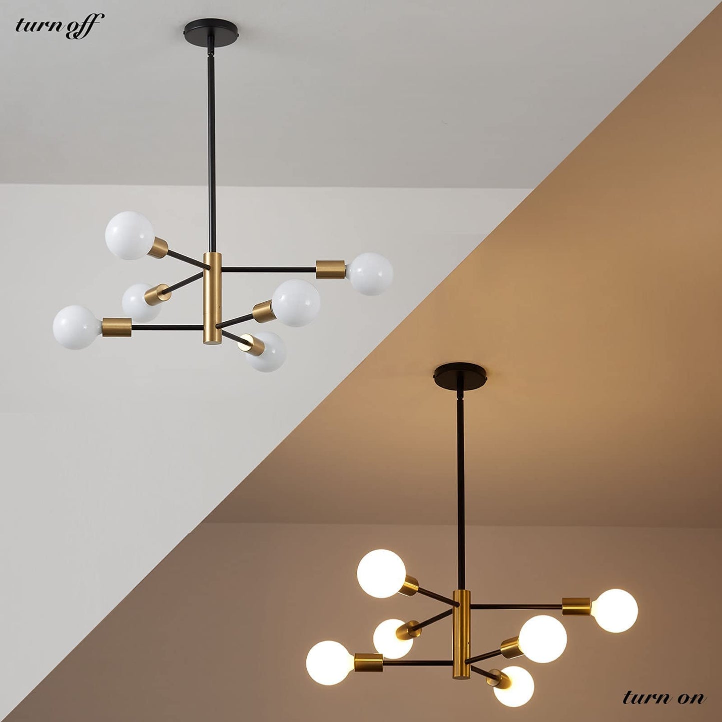 Modern Chandelier Ceiling Light Fixture Sputnik Chandeliers Gold and Black Farmhouse Chandelier Over Table 12-Light Height Adjustable Chandeliers for Dining Room, Living Room,Kitchen Island