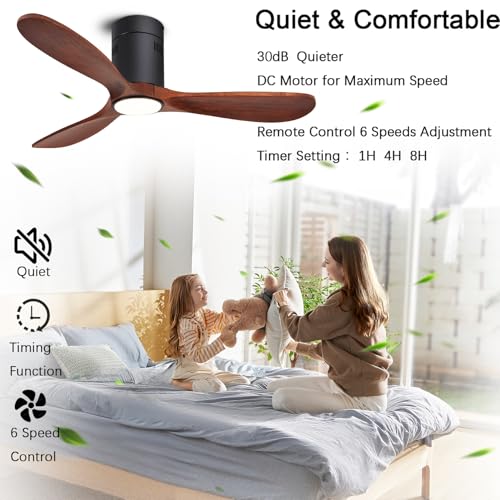 48" Recessed Wooden Ceiling Fan with Lights with Remote Control