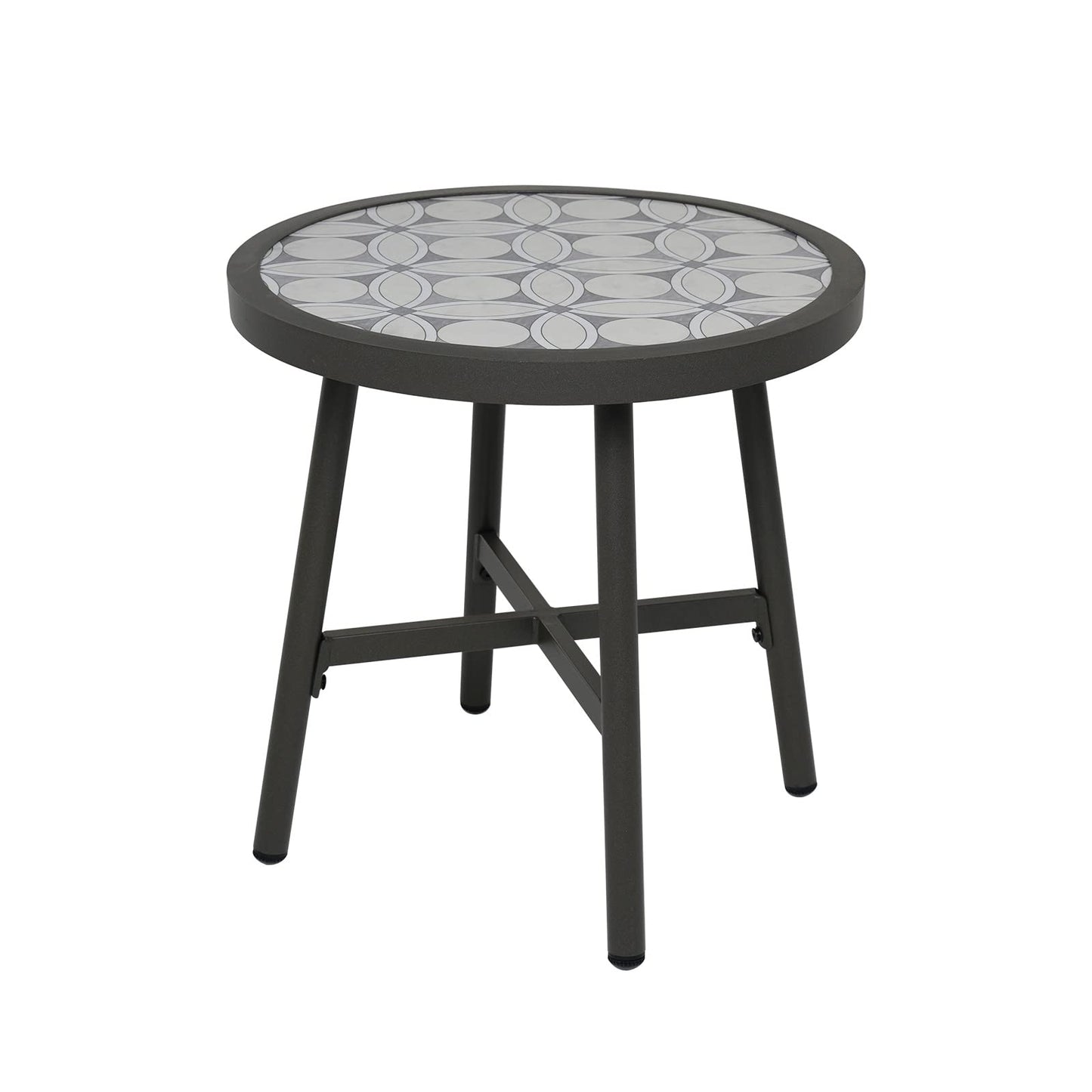 Grand patio Outdoor Side Table, 18-inch Small Round Side Table, Black Patio End Table with Adjustable Feet, Elegant Accent Side Table for Balcony Porch Deck Poolside