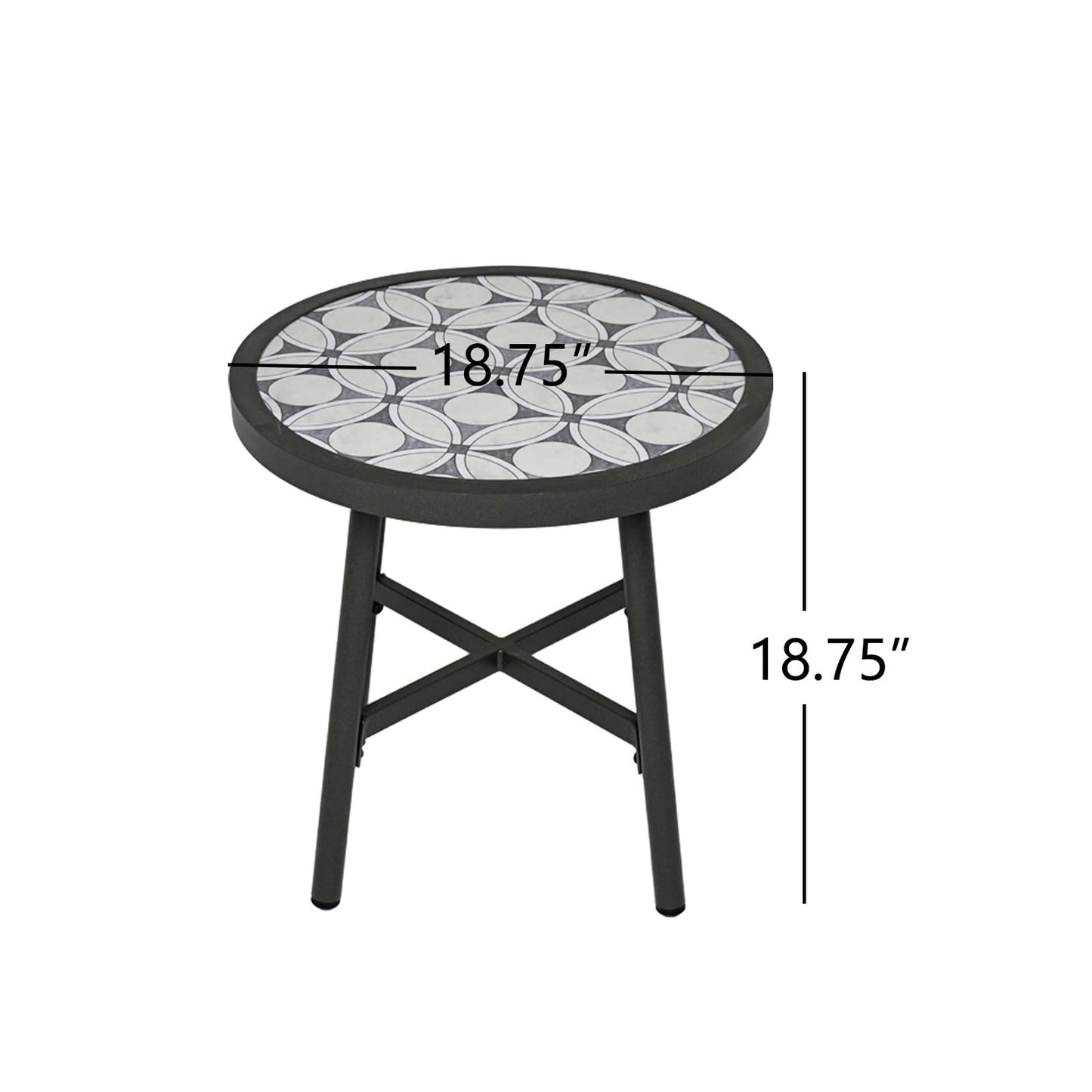 Grand patio Outdoor Side Table, 18-inch Small Round Side Table, Black Patio End Table with Adjustable Feet, Elegant Accent Side Table for Balcony Porch Deck Poolside