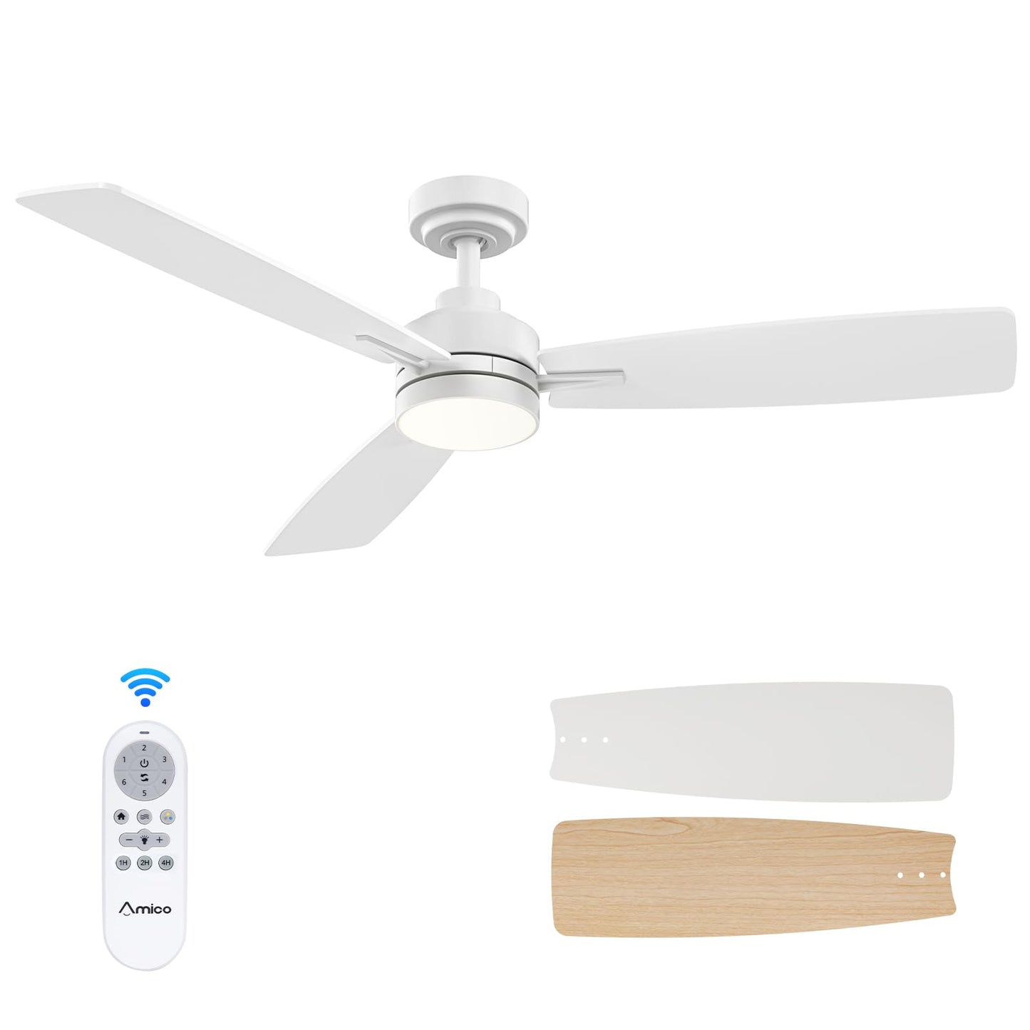 Amico Ceiling Fans with Lights, 44 inch Ceiling Fan with Light and Remote Control, Reversible, 3CCT, Dimmable, Noiseless, Small Black Ceiling Fan for Bedroom, Indoor/Outdoor Use