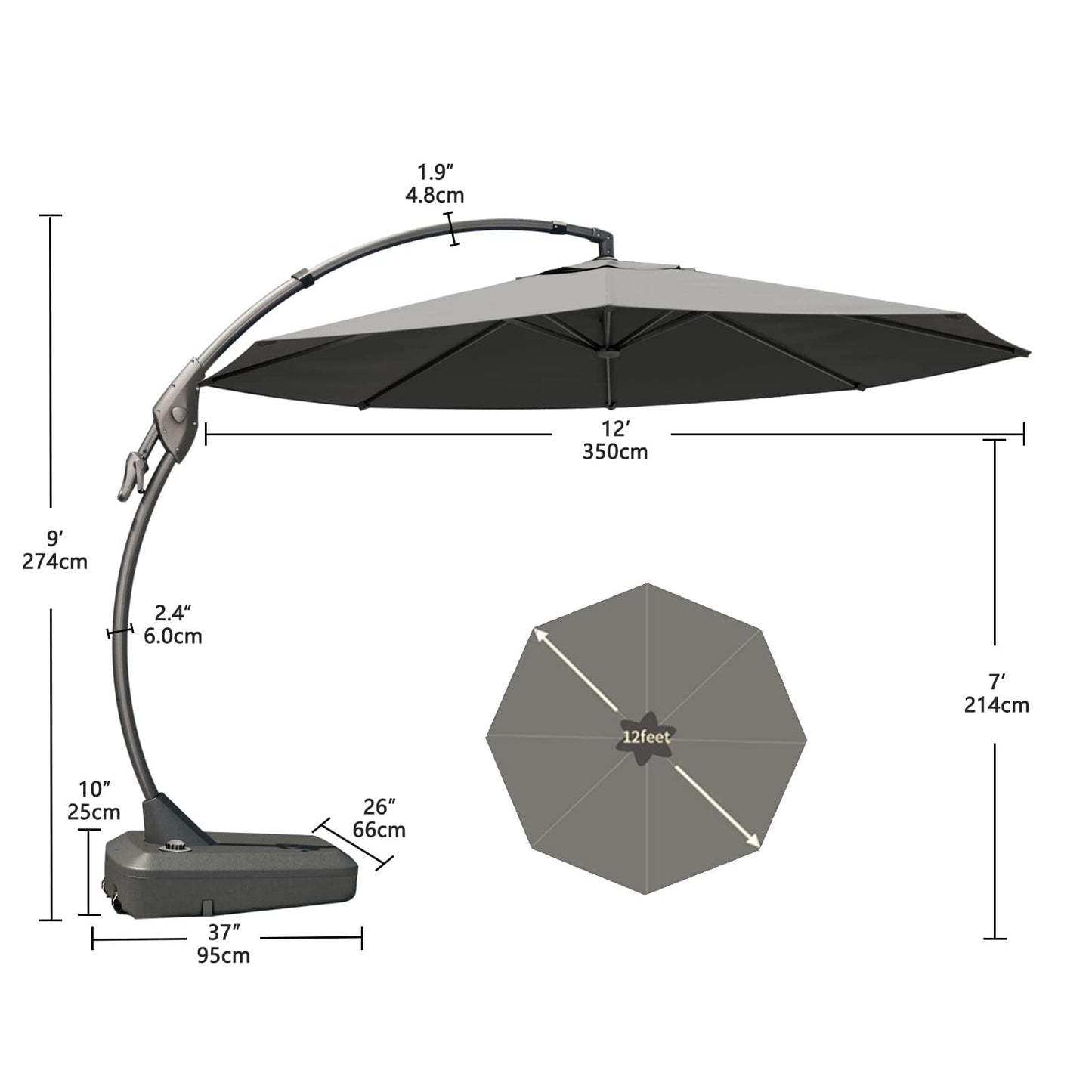 Grand patio 11FT Cantilever Umbrella with Base Outdoor Large Round Aluminum Offset Umbrella for Patio Garden Backyard (Champagne, 11 FT)