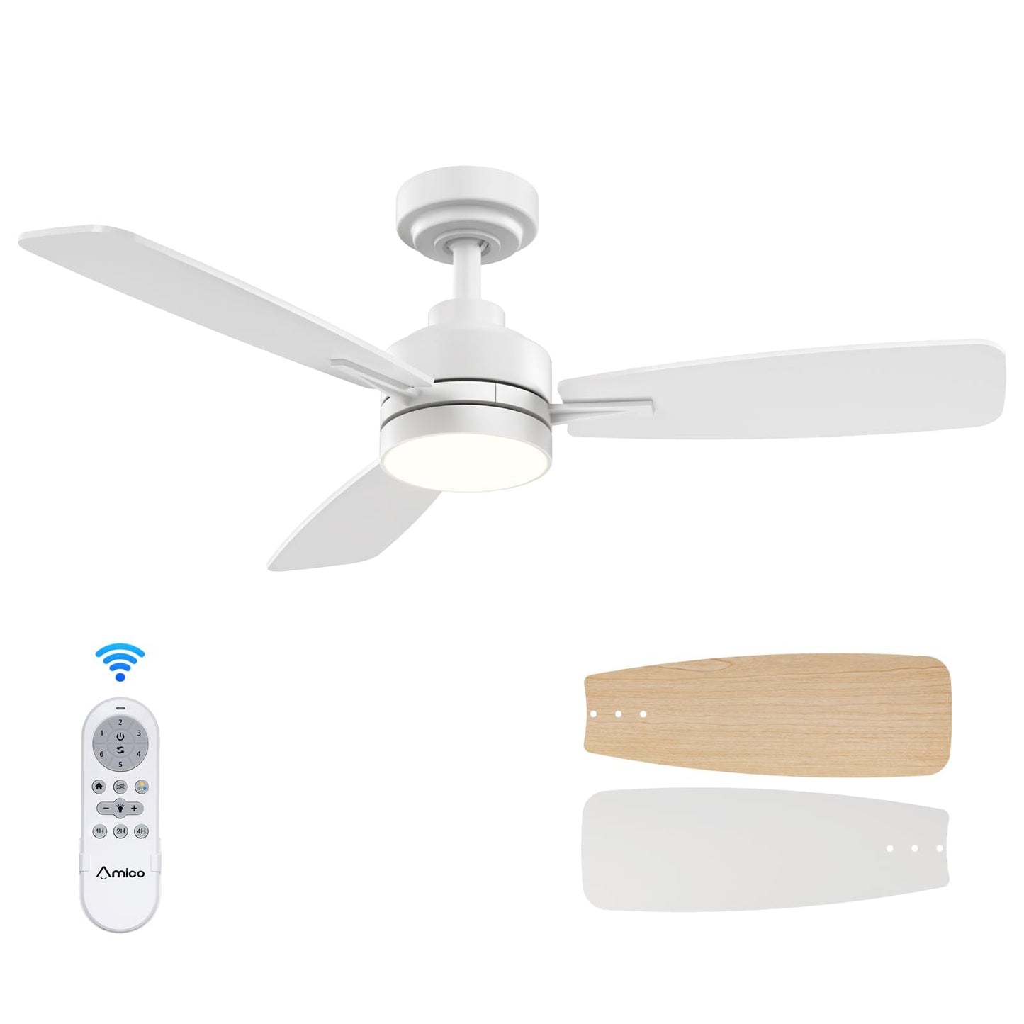 Amico Ceiling Fans with Lights, 44 inch Ceiling Fan with Light and Remote Control, Reversible, 3CCT, Dimmable, Noiseless, Small Black Ceiling Fan for Bedroom, Indoor/Outdoor Use