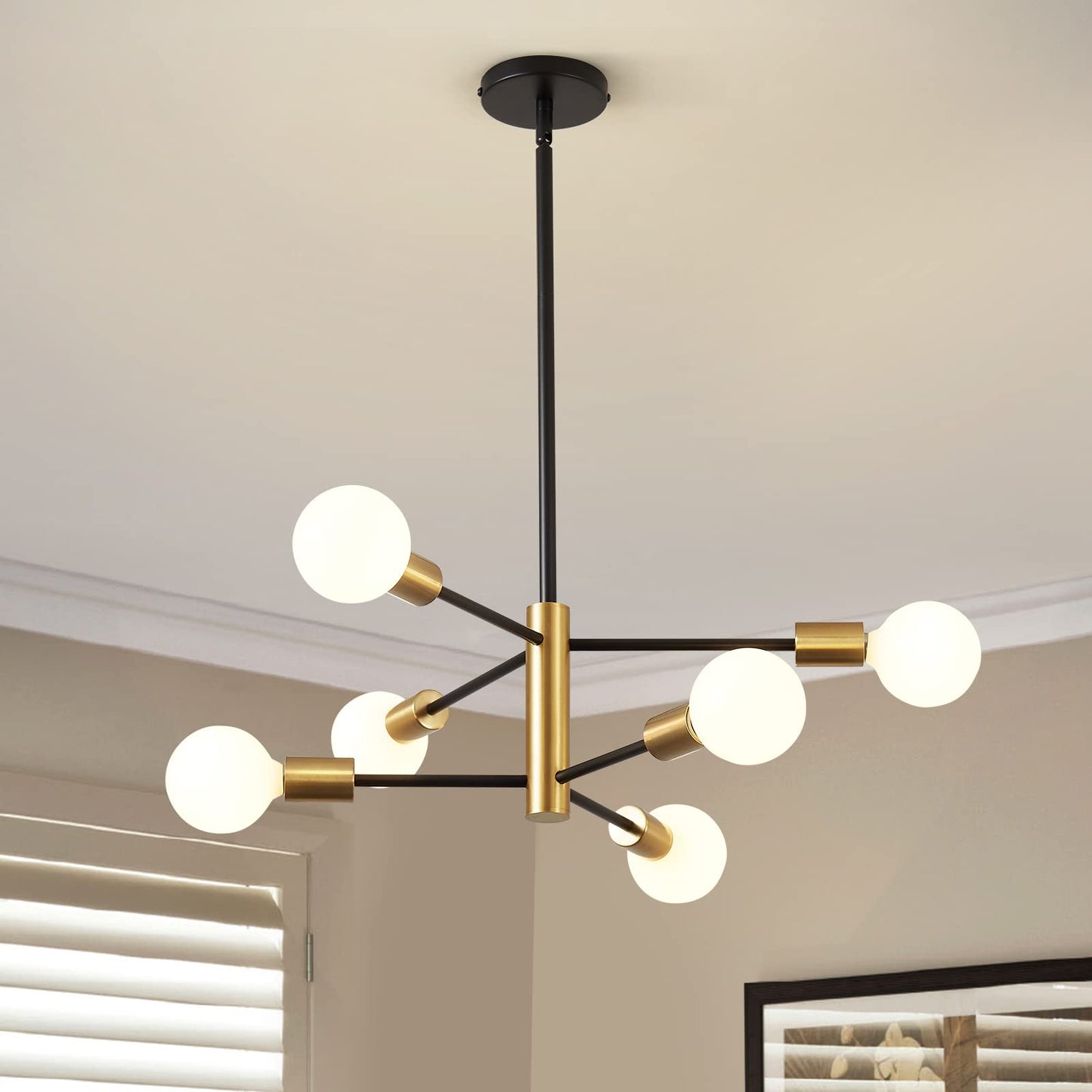 Modern Chandelier Ceiling Light Fixture Sputnik Chandeliers Gold and Black Farmhouse Chandelier Over Table 12-Light Height Adjustable Chandeliers for Dining Room, Living Room,Kitchen Island