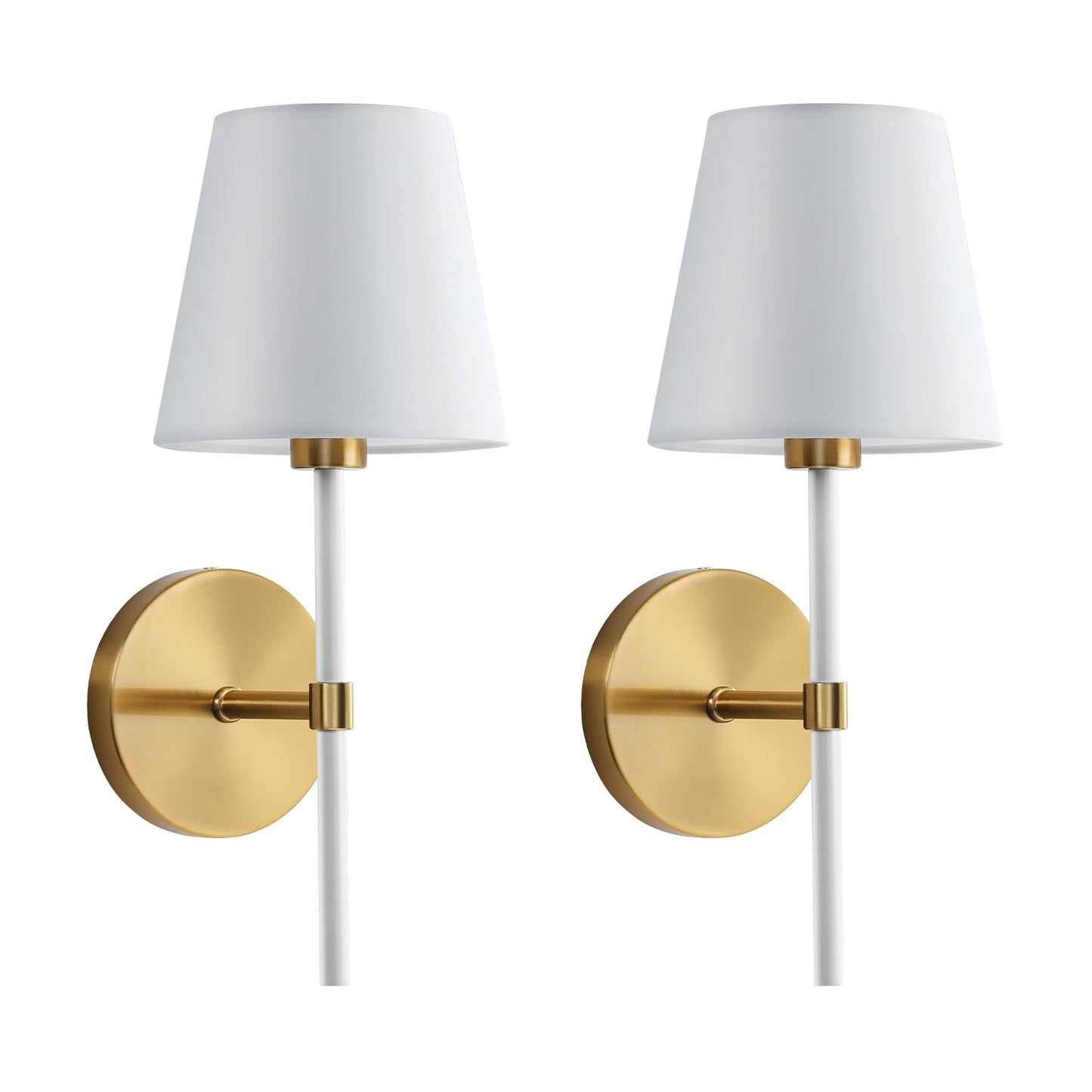 Wall Sconces Light Fixtures: Gold Wall Sconces Set of Two with White Fabric Shades, Hardwired E12 Modern Wall Mounted Lamps for Bedroom Living Room Kitchen Bathroom Mirror