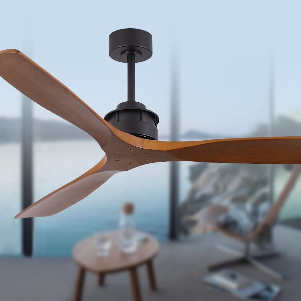 Sofucor 52" Ceiling Fan with Lights Remote Control, 3 Poles for Indoor Outdoor Ceiling Fan with Remote, Reversible Noiseless ETL Motor, 3 Walnut Wooden Blades