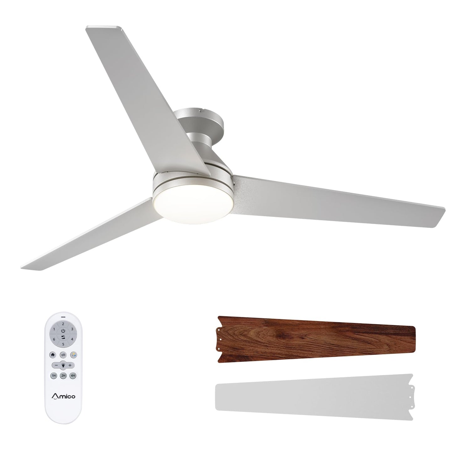 Amico Ceiling Fans with Lights, 42 inch Low Profile Ceiling Fan with Light and Remote Control, Flush Mount, Reversible, 3CCT, Dimmable, Noiseless, Black Ceiling Fan for Bedroom, Indoor/Outdoor Use