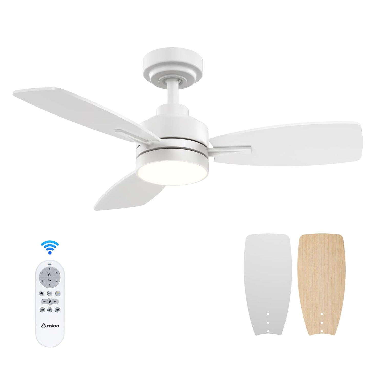 Amico Ceiling Fans with Lights, 44 inch Ceiling Fan with Light and Remote Control, Reversible, 3CCT, Dimmable, Noiseless, Small Black Ceiling Fan for Bedroom, Indoor/Outdoor Use