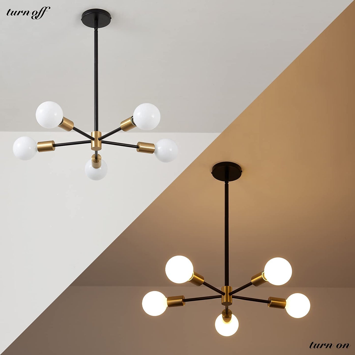 Modern Chandelier Ceiling Light Fixture Sputnik Chandeliers Gold and Black Farmhouse Chandelier Over Table 12-Light Height Adjustable Chandeliers for Dining Room, Living Room,Kitchen Island