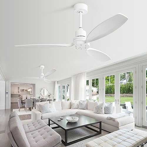 Sofucor 52" Ceiling Fan with Lights Remote Control, 3 Poles for Indoor Outdoor Ceiling Fan with Remote, Reversible Noiseless ETL Motor, 3 Walnut Wooden Blades