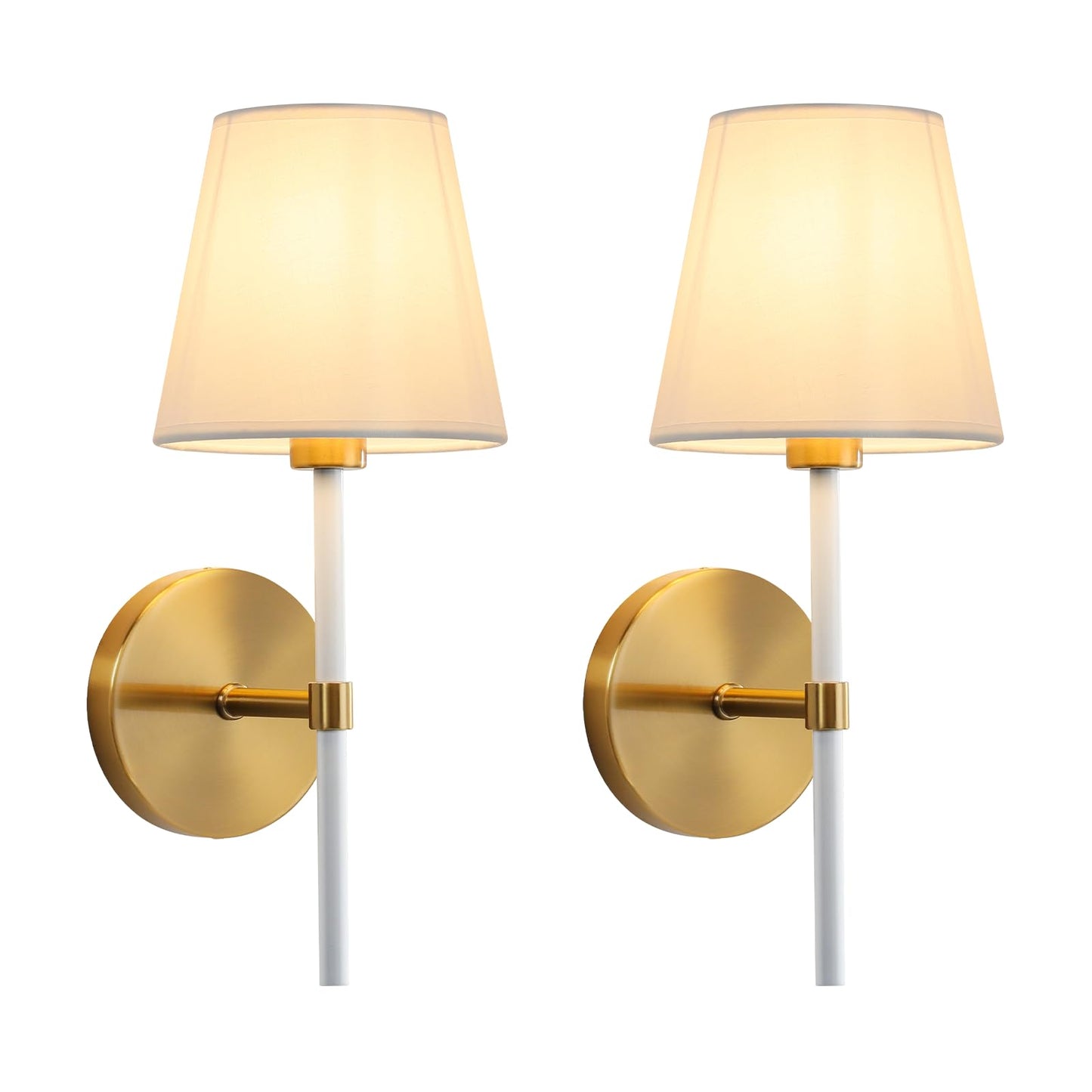 Wall Sconces Light Fixtures: Gold Wall Sconces Set of Two with White Fabric Shades, Hardwired E12 Modern Wall Mounted Lamps for Bedroom Living Room Kitchen Bathroom Mirror