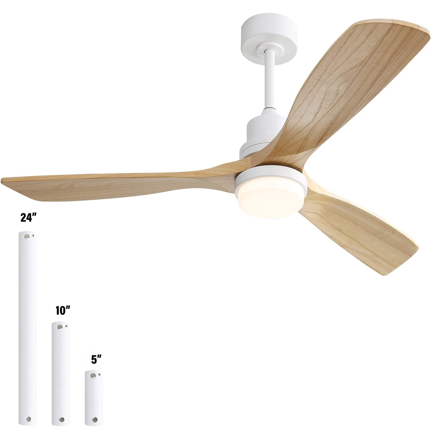 Sofucor 52" Ceiling Fan with Lights Remote Control, 3 Poles for Indoor Outdoor Ceiling Fan with Remote, Reversible Noiseless ETL Motor, 3 Walnut Wooden Blades