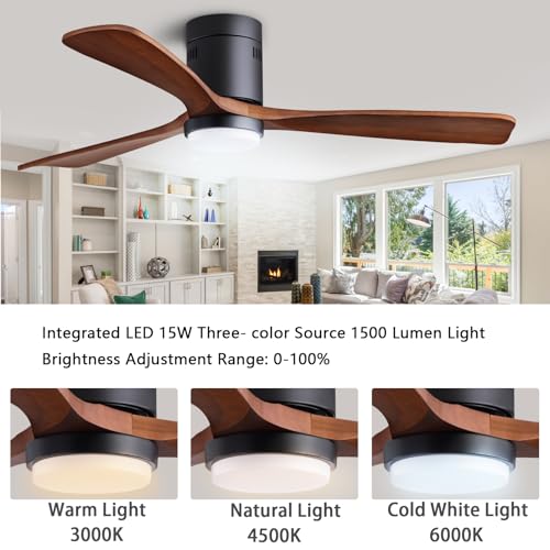 48" Recessed Wooden Ceiling Fan with Lights with Remote Control