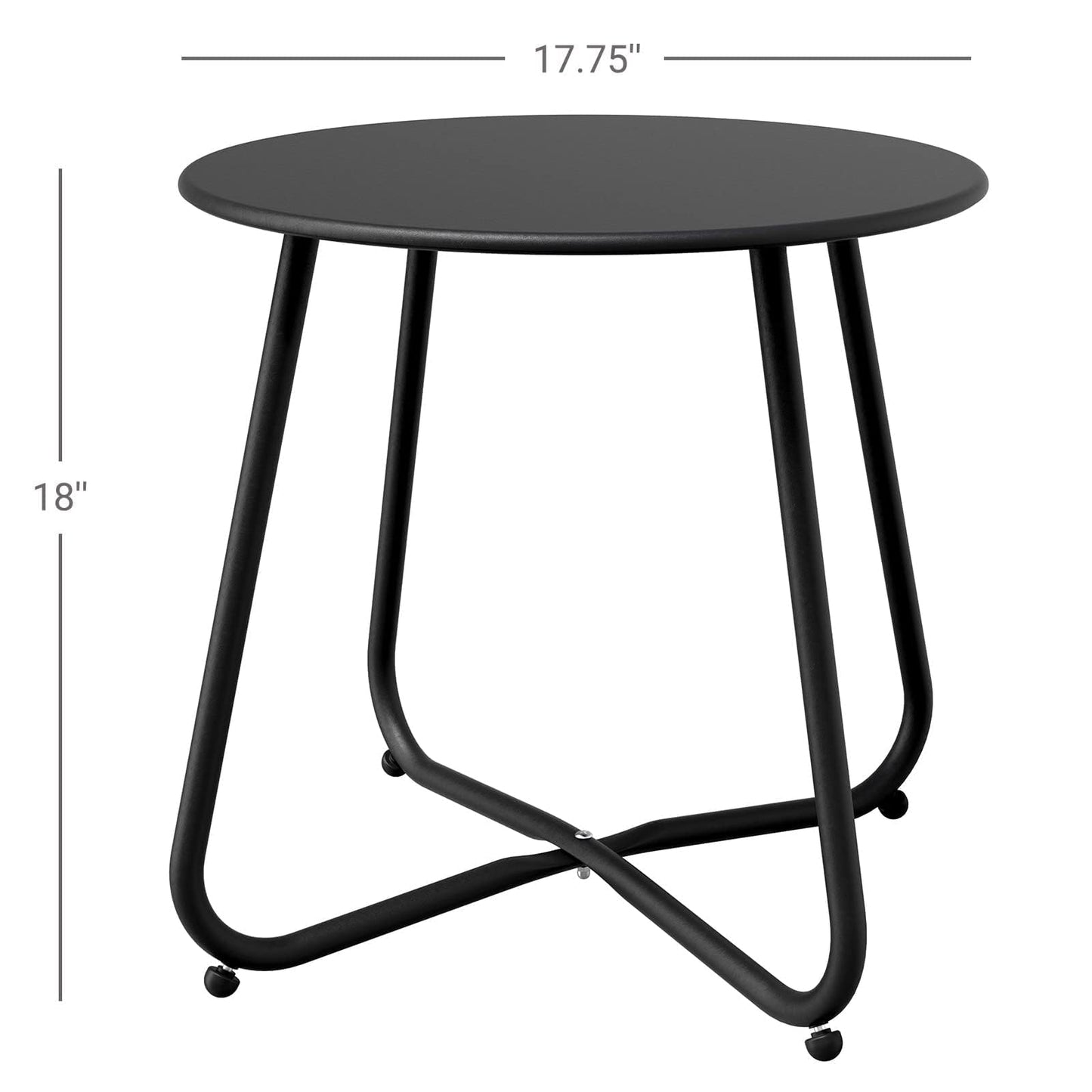 Grand patio Outdoor Side Table, 18-inch Small Round Side Table, Black Patio End Table with Adjustable Feet, Elegant Accent Side Table for Balcony Porch Deck Poolside