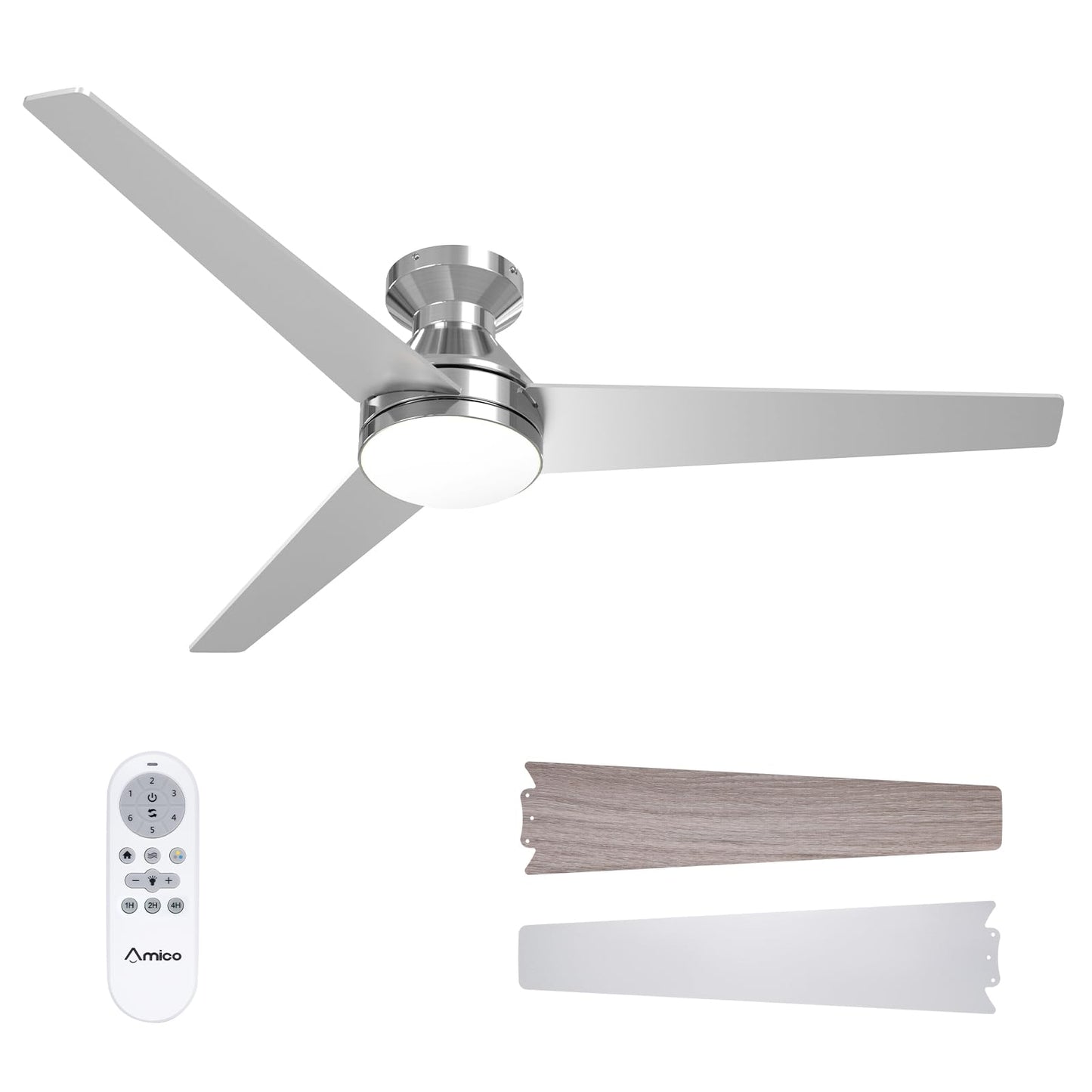 Amico Ceiling Fans with Lights, 42 inch Low Profile Ceiling Fan with Light and Remote Control, Flush Mount, Reversible, 3CCT, Dimmable, Noiseless, Black Ceiling Fan for Bedroom, Indoor/Outdoor Use