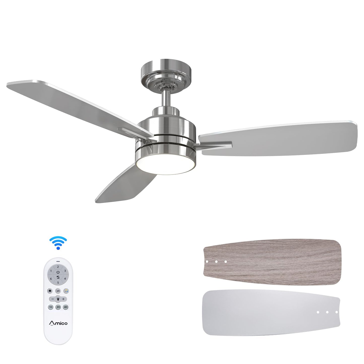 Amico Ceiling Fans with Lights, 44 inch Ceiling Fan with Light and Remote Control, Reversible, 3CCT, Dimmable, Noiseless, Small Black Ceiling Fan for Bedroom, Indoor/Outdoor Use