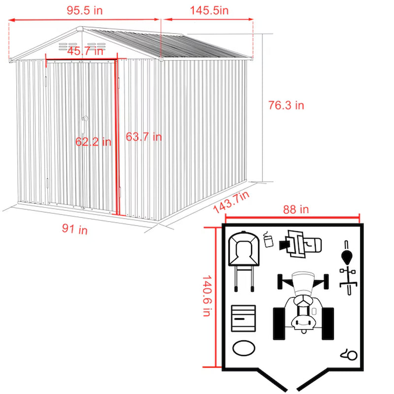 8-Ft X 12-Ft Galvanized Steel Storage Shed