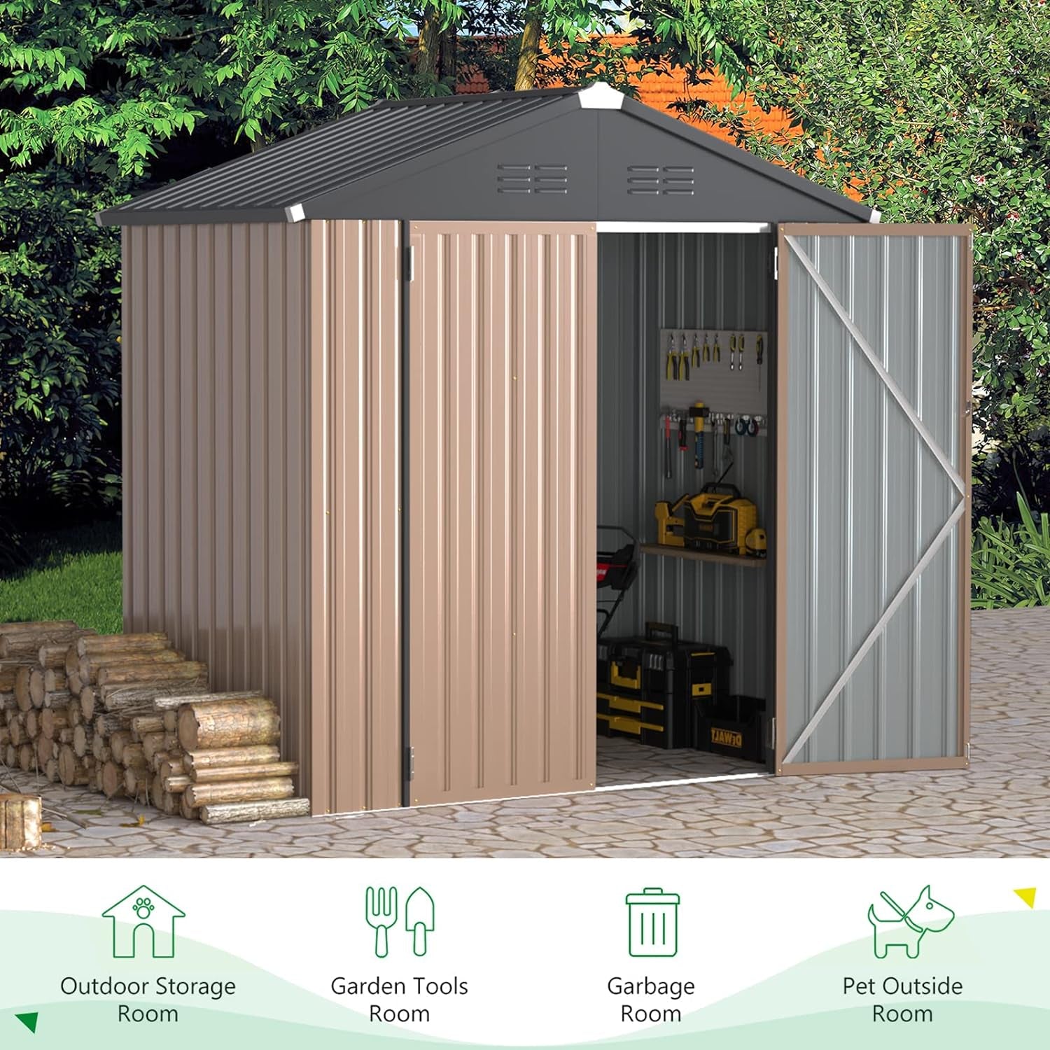 6 X 4FT Outdoor Storage Shed, Lockable Bike Shed,Garden Shed &Tool Shed for Backyard, Patio, Lawn