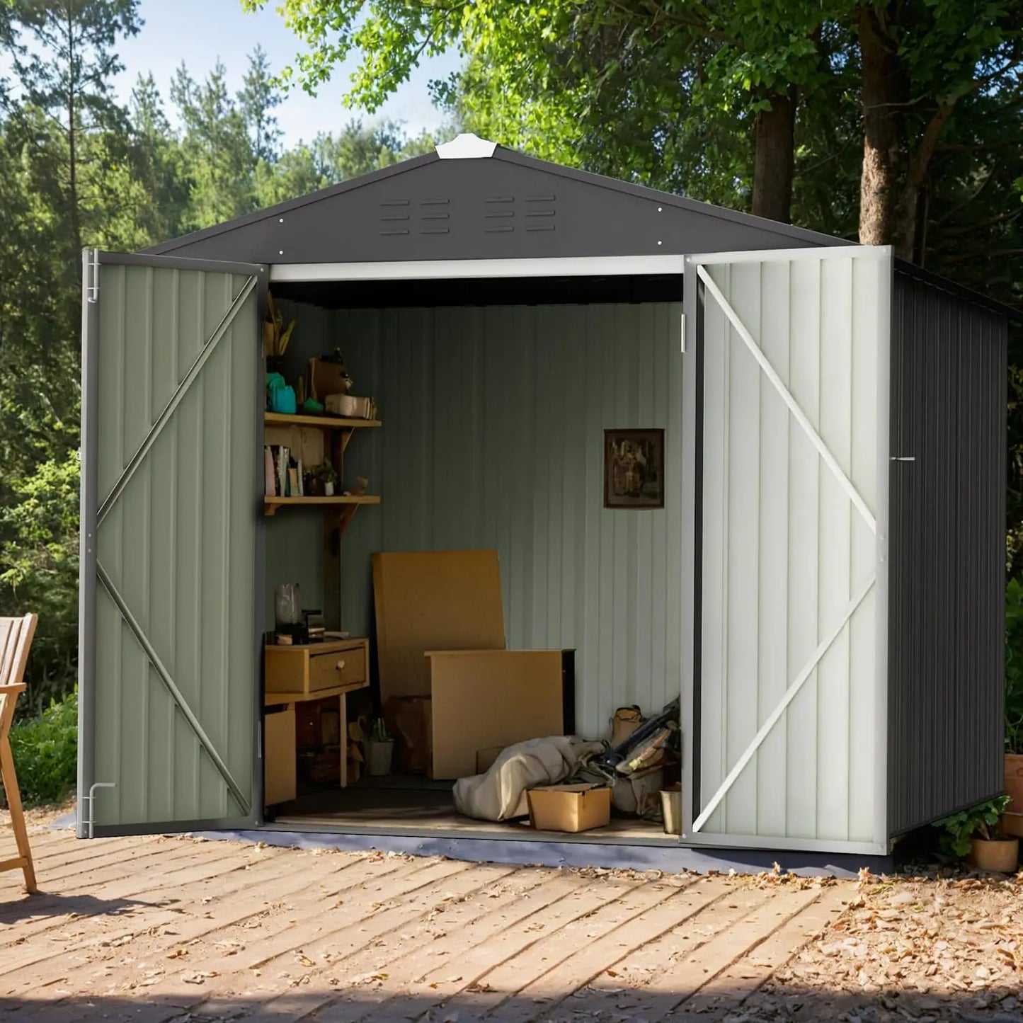 6 X 8 FT Outdoor Storage Shed Metal Garden Shed with Lockable Door outside Waterproof Tool Shed for Backyard, White