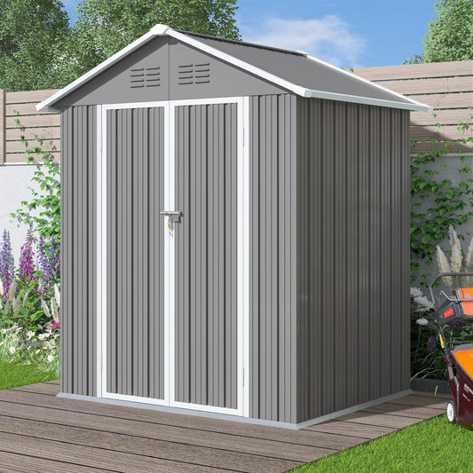 6' X 4' Outdoor Metal Storage Shed, Tools Storage Shed, Galvanized Steel Garden Shed with Lockable Doors, House Outdoor Storage Shed for Backyard, Patio, Lawn, D8311